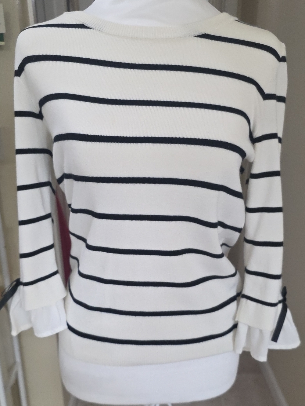 Maison Jules White & Black Striped Ruffle-Sleeve Top
